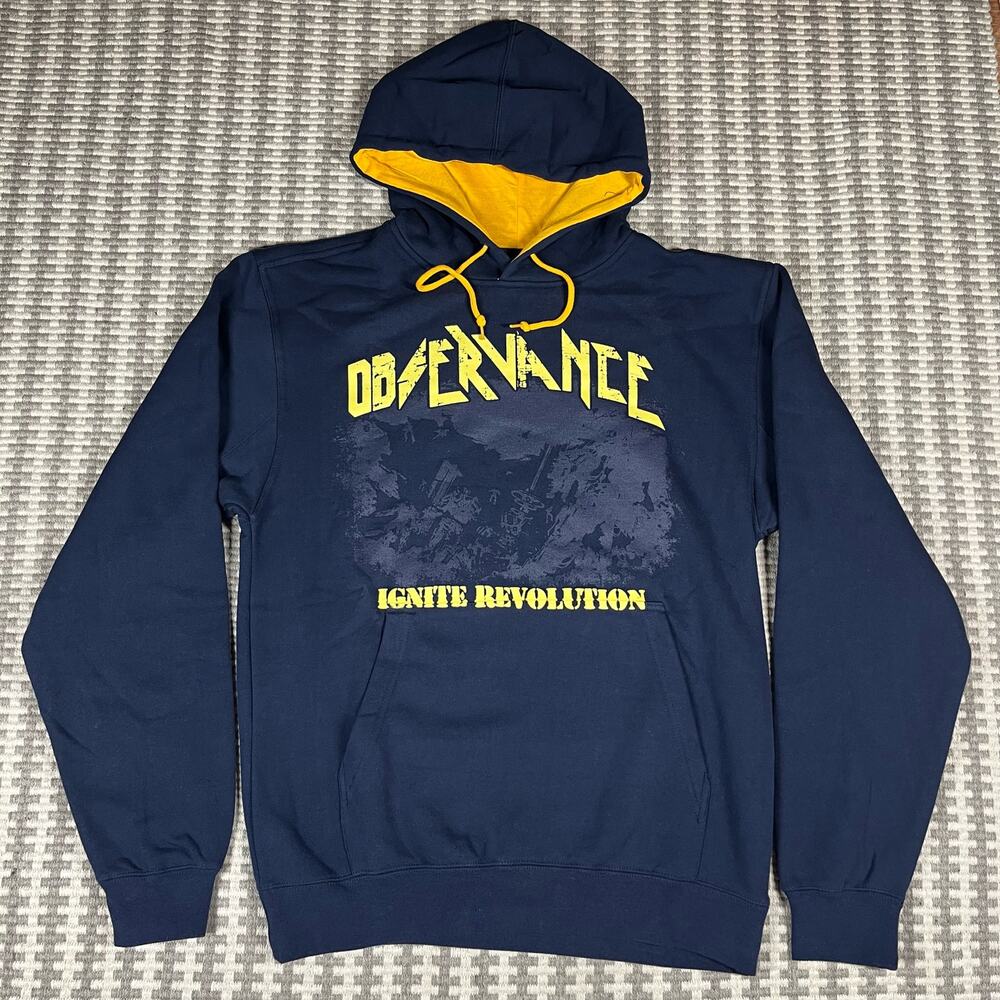 Observance Ignite Revolution Navy Blue‎ Yellow pullover Hoodie Men’s Sz M New